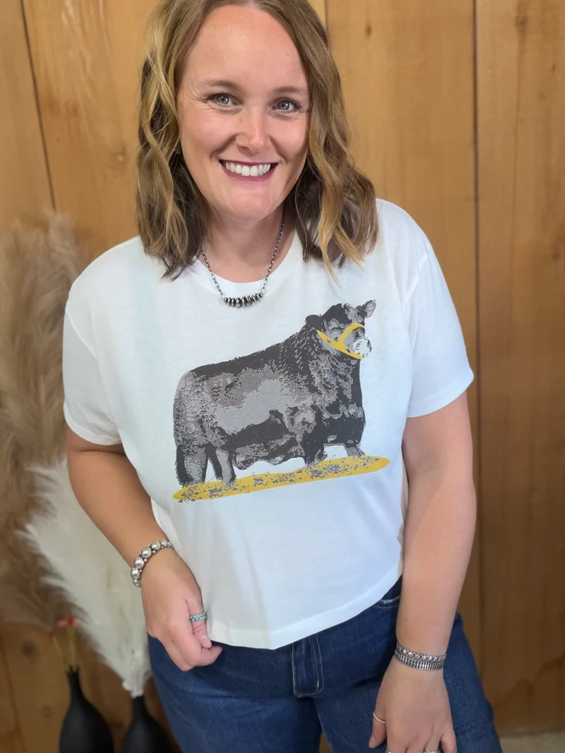 Angus Show Bull White Cropped Tee