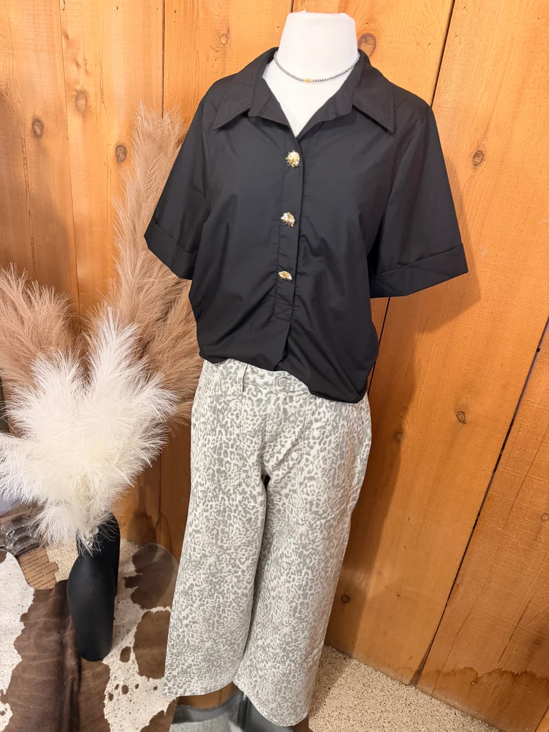 3 Gold Button Black Top