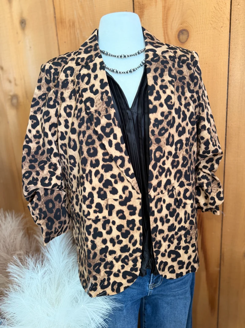 Leopard 3/4 Sleeve Blazer