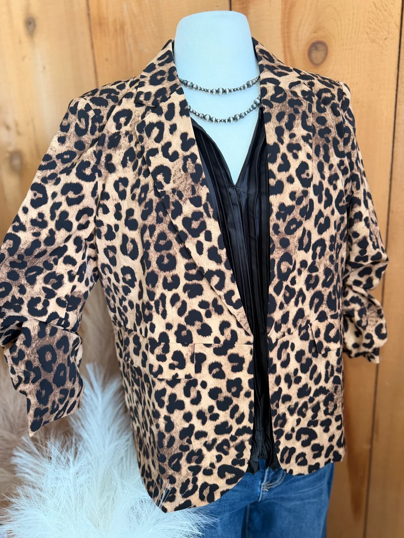 Leopard 3/4 Sleeve Blazer