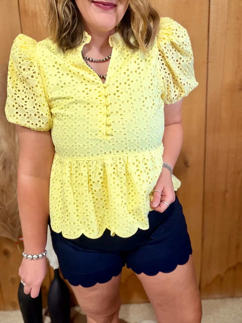 Navy Scalloped Hem Shorts