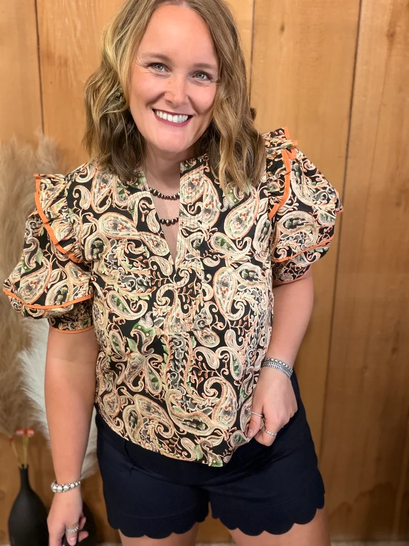 Orange Paisley Print Top