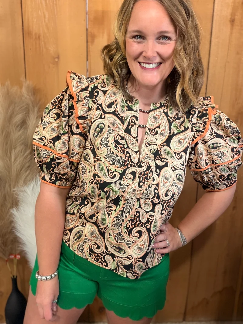Orange Paisley Print Top