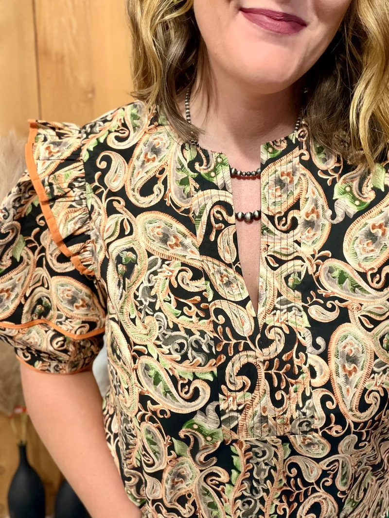 Orange Paisley Print Top