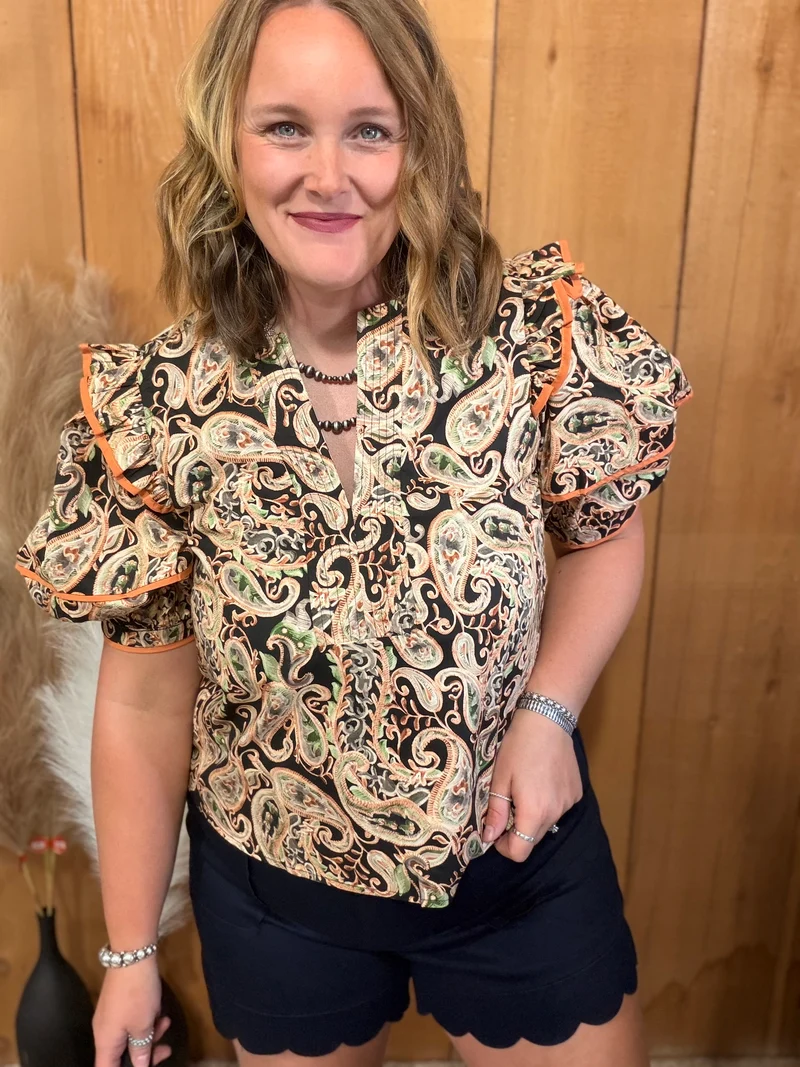 Orange Paisley Print Top