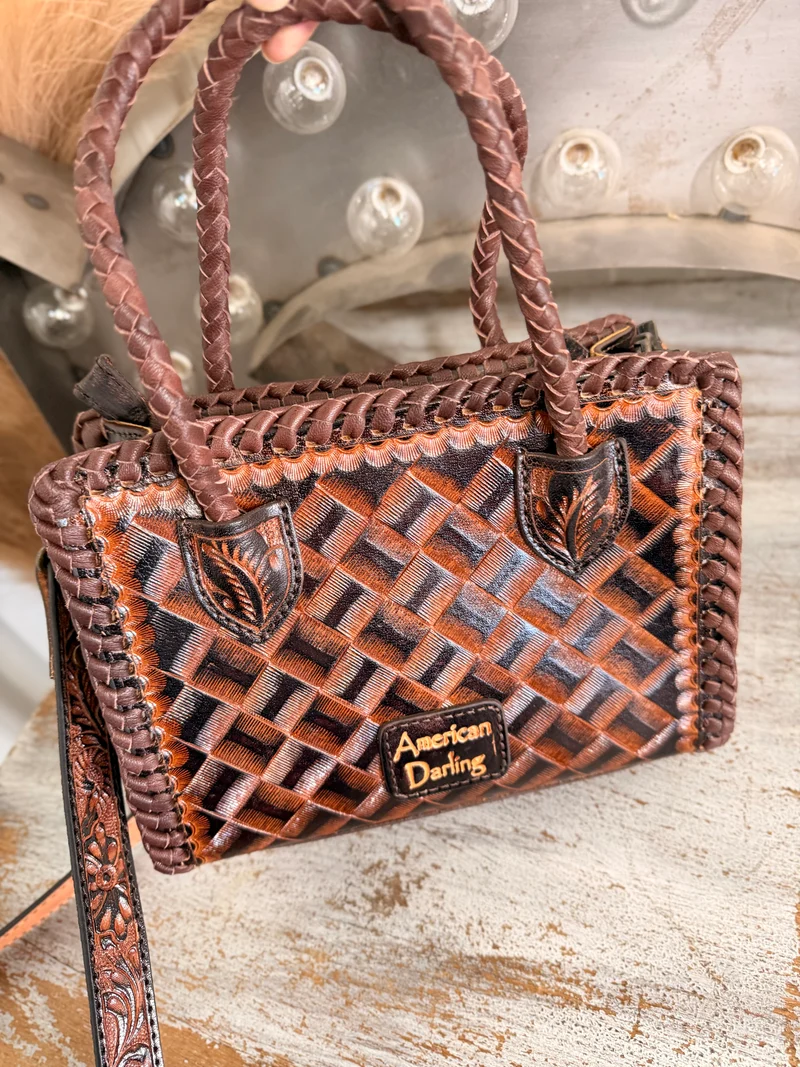 Hand Tooled Leather Small Tote Bag