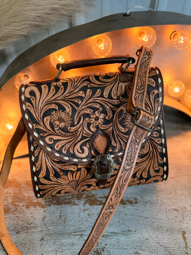 Hand Tooled Leather Messenger Bag