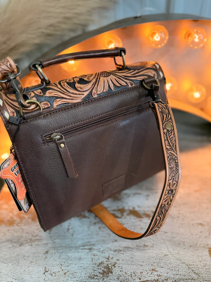 Hand Tooled Leather Messenger Bag