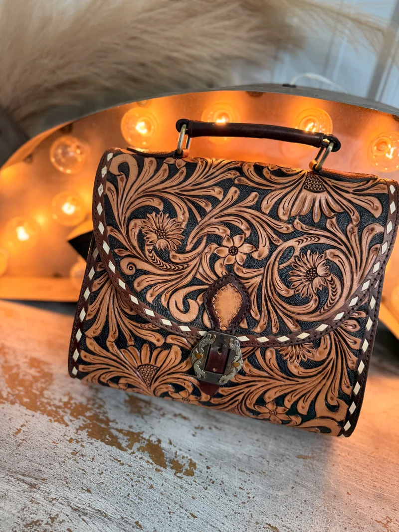 Hand Tooled Leather Messenger Bag