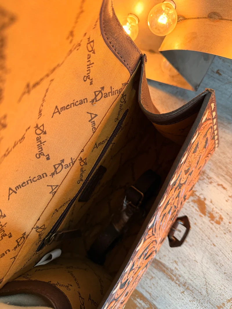 Hand Tooled Leather Messenger Bag