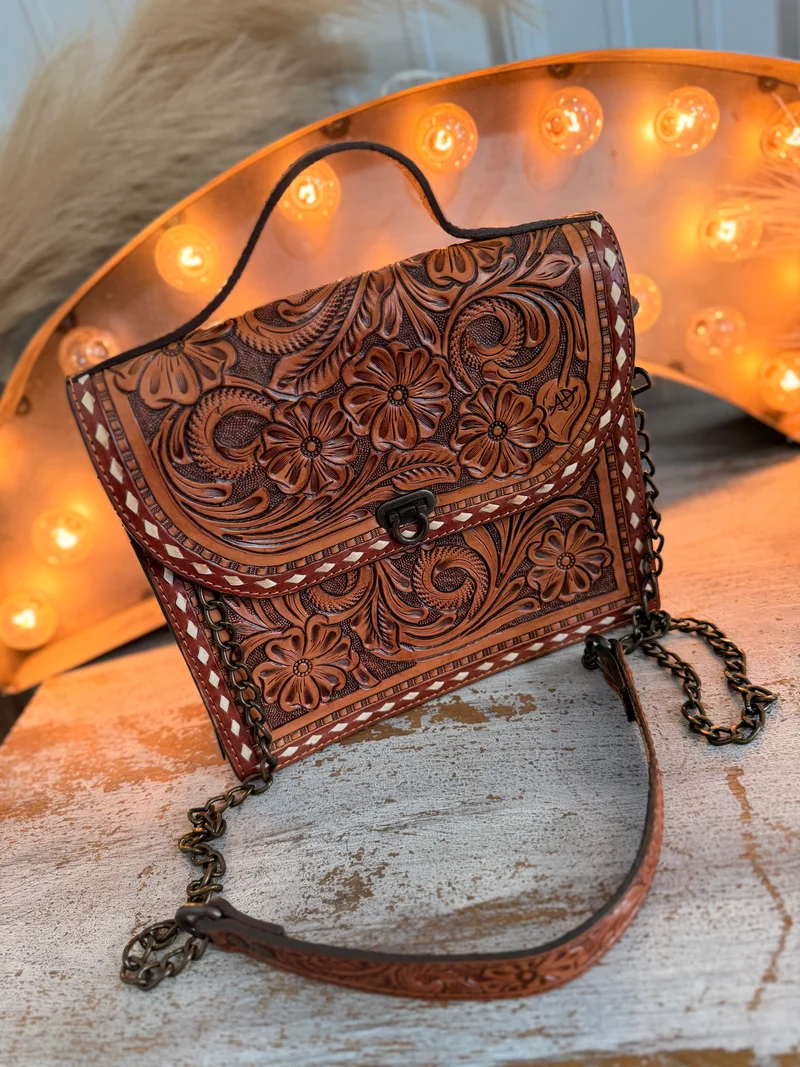 Hand Tooled Leather Crossbody Bag