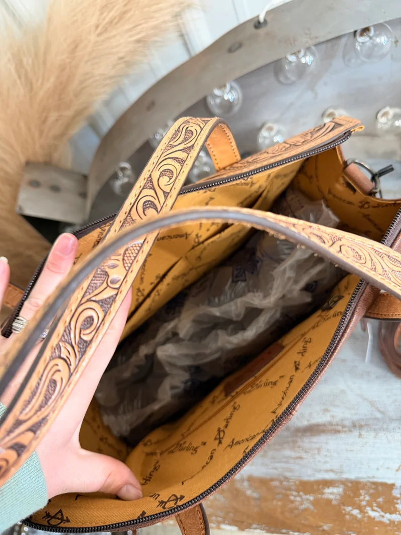 Hand Tooled Leather Convertible Backpack Bag