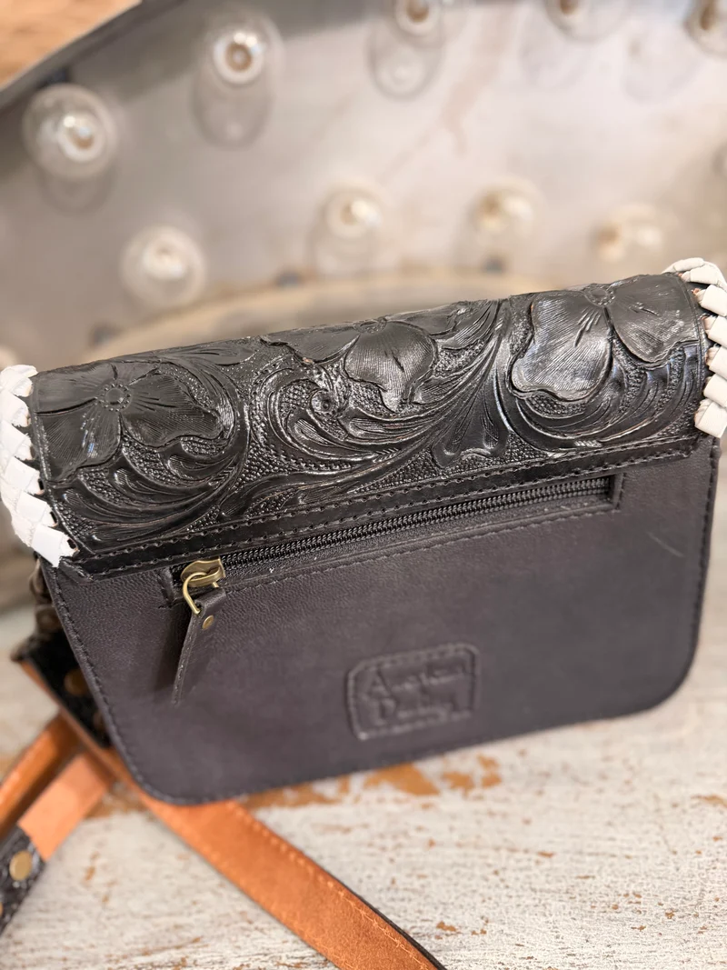 Black Hand Tooled Leather Crossbody
