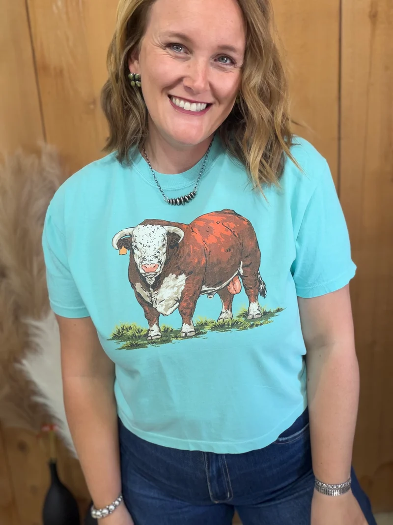 Hereford Bull Boxy Turquoise Tee