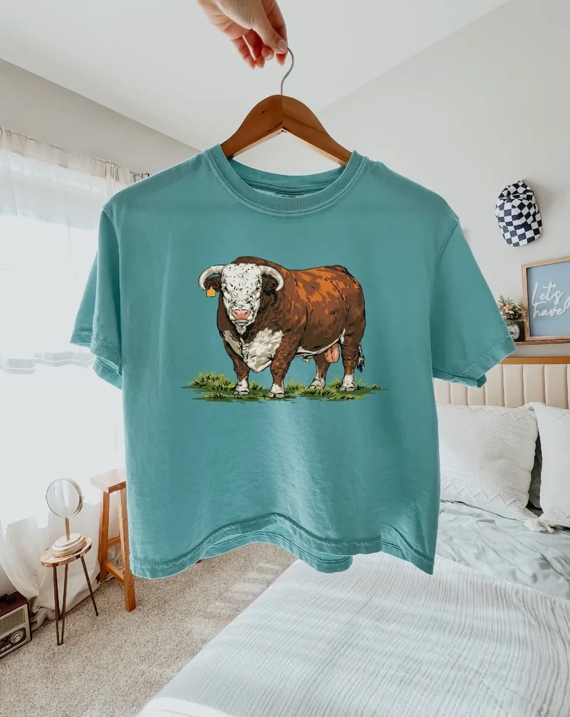 Hereford Bull Boxy Turquoise Tee