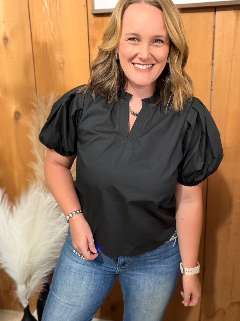 V Neck Puff Sleeve Tops *5 colors