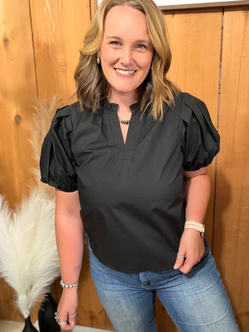 V Neck Puff Sleeve Tops *5 colors