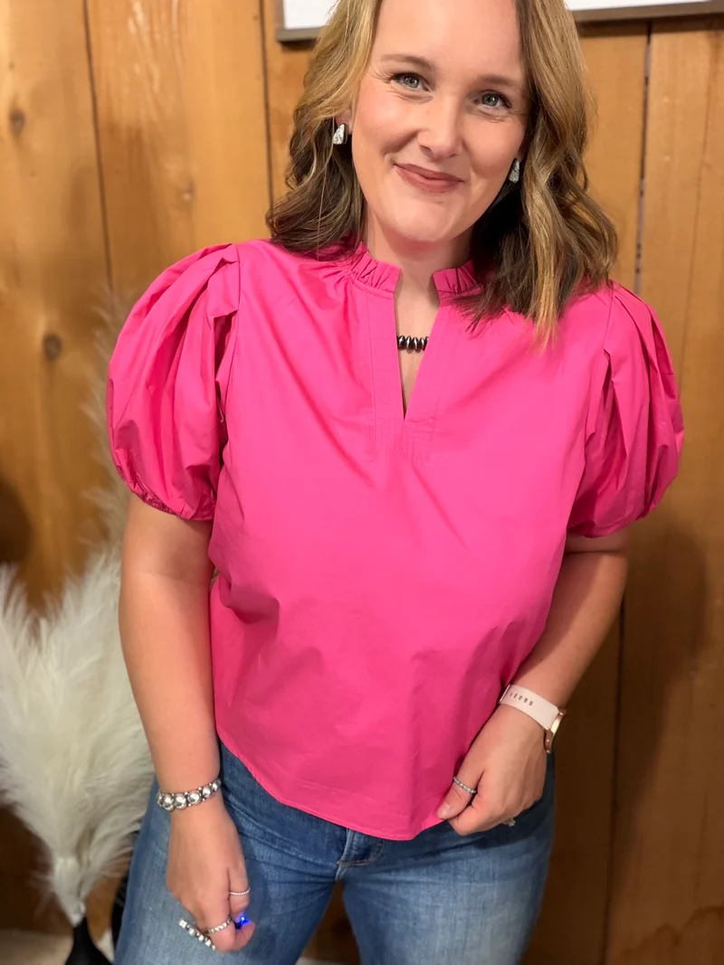 V Neck Puff Sleeve Tops *5 colors