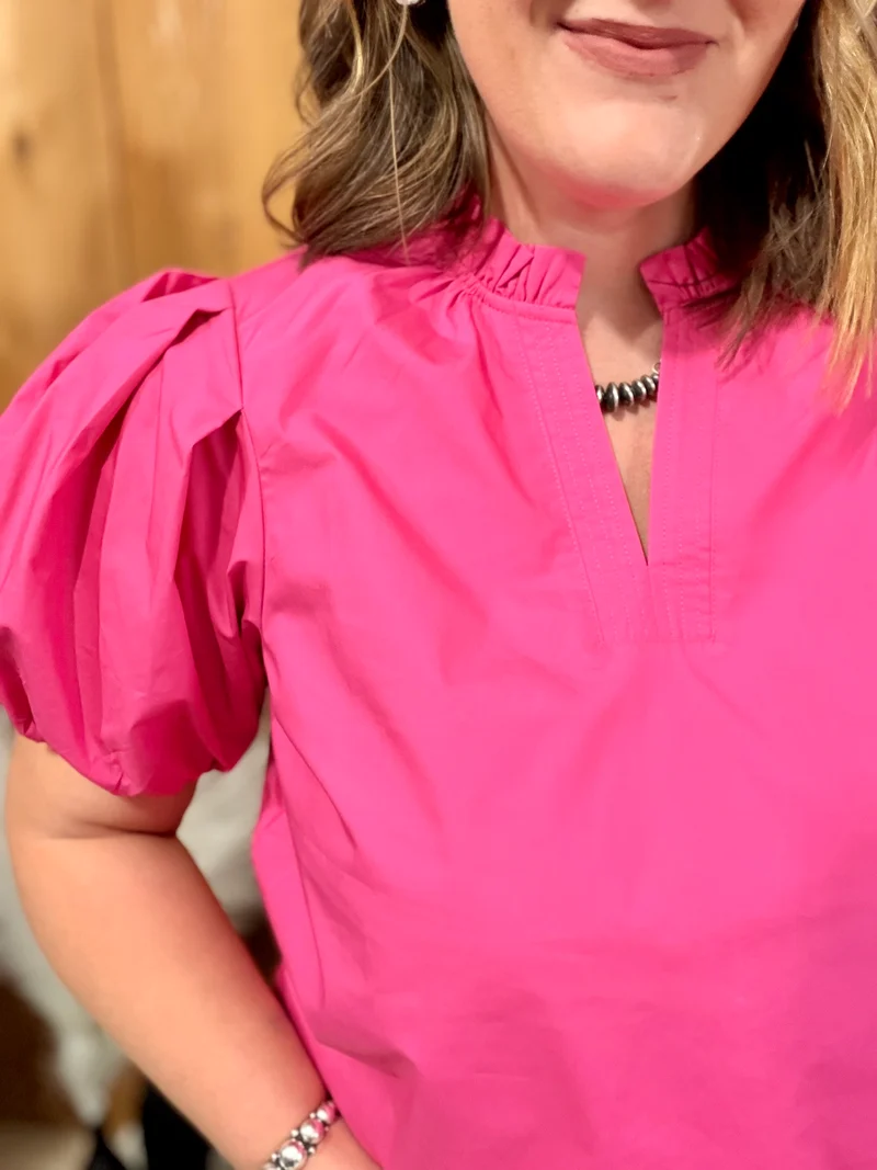 V Neck Puff Sleeve Tops *5 colors