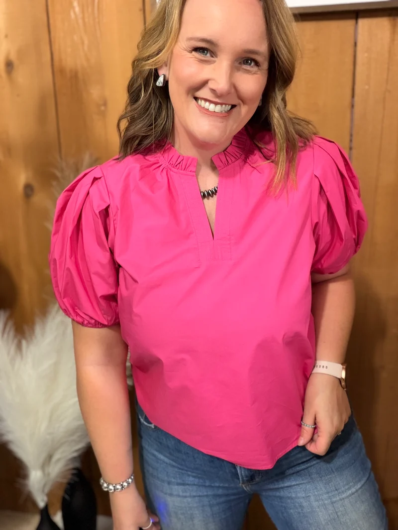 V Neck Puff Sleeve Tops *5 colors