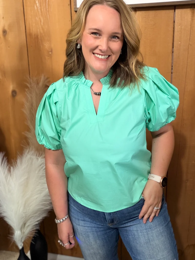 V Neck Puff Sleeve Tops *5 colors