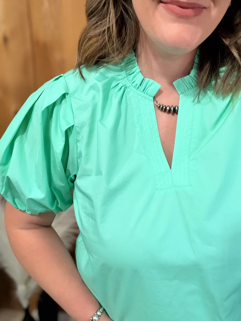 V Neck Puff Sleeve Tops *5 colors