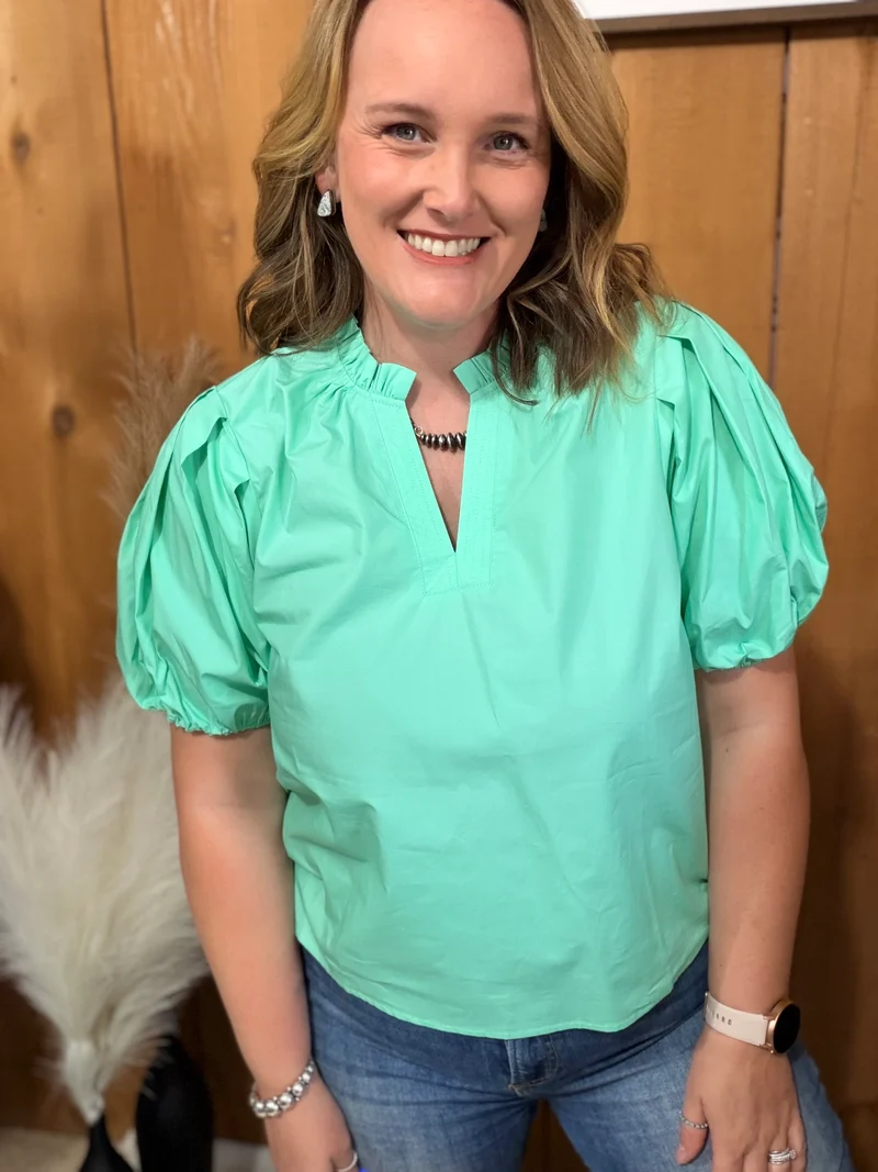V Neck Puff Sleeve Tops *5 colors
