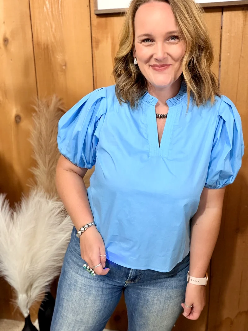 V Neck Puff Sleeve Tops *5 colors