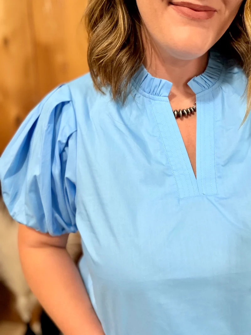 V Neck Puff Sleeve Tops *5 colors