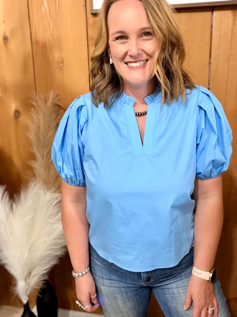 V Neck Puff Sleeve Tops *5 colors