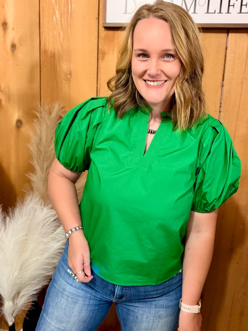 V Neck Puff Sleeve Tops *5 colors