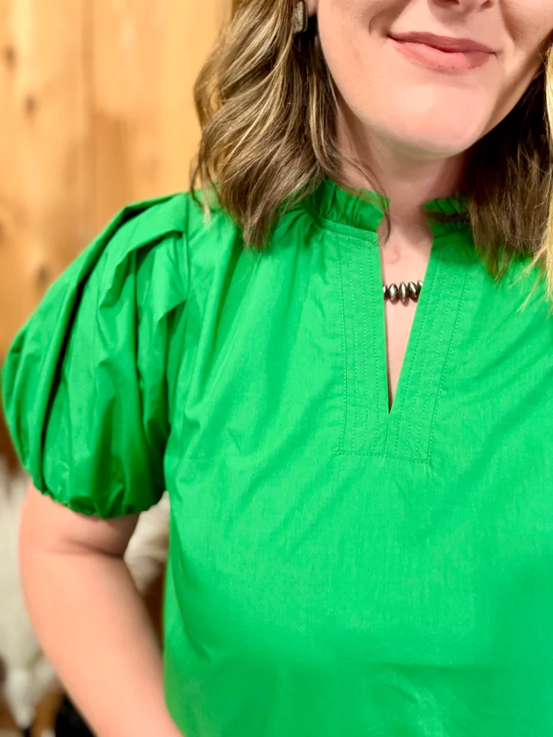 V Neck Puff Sleeve Tops *5 colors