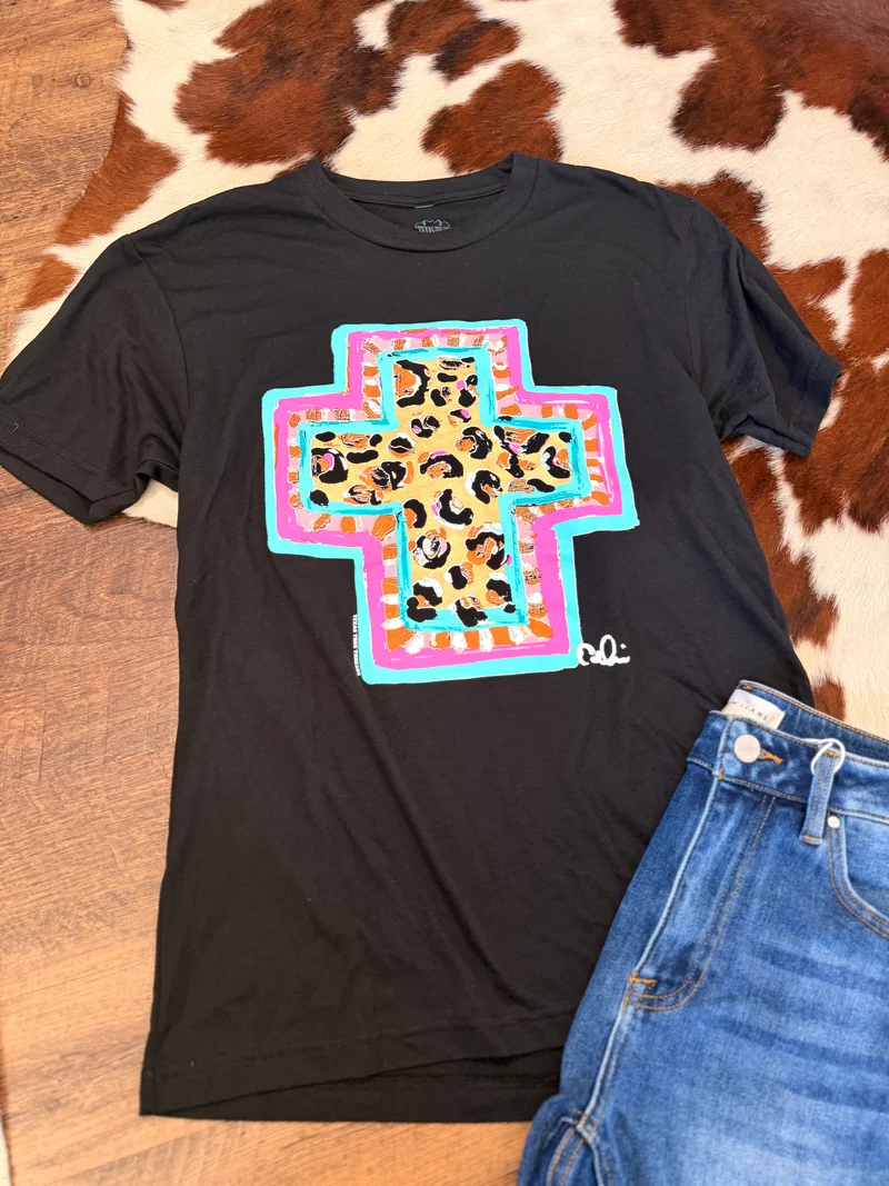 Leopard Cross Black Tee
