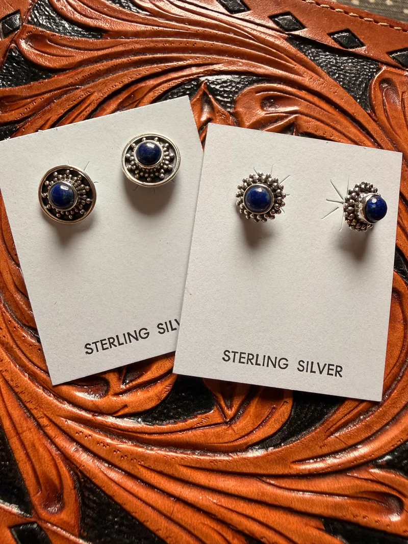 Blue Lapis Stone Stud Earrings
