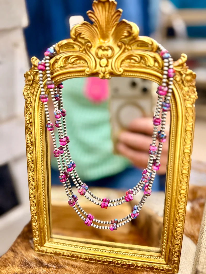Pink Dahlia / Sterling Pearl Necklace
