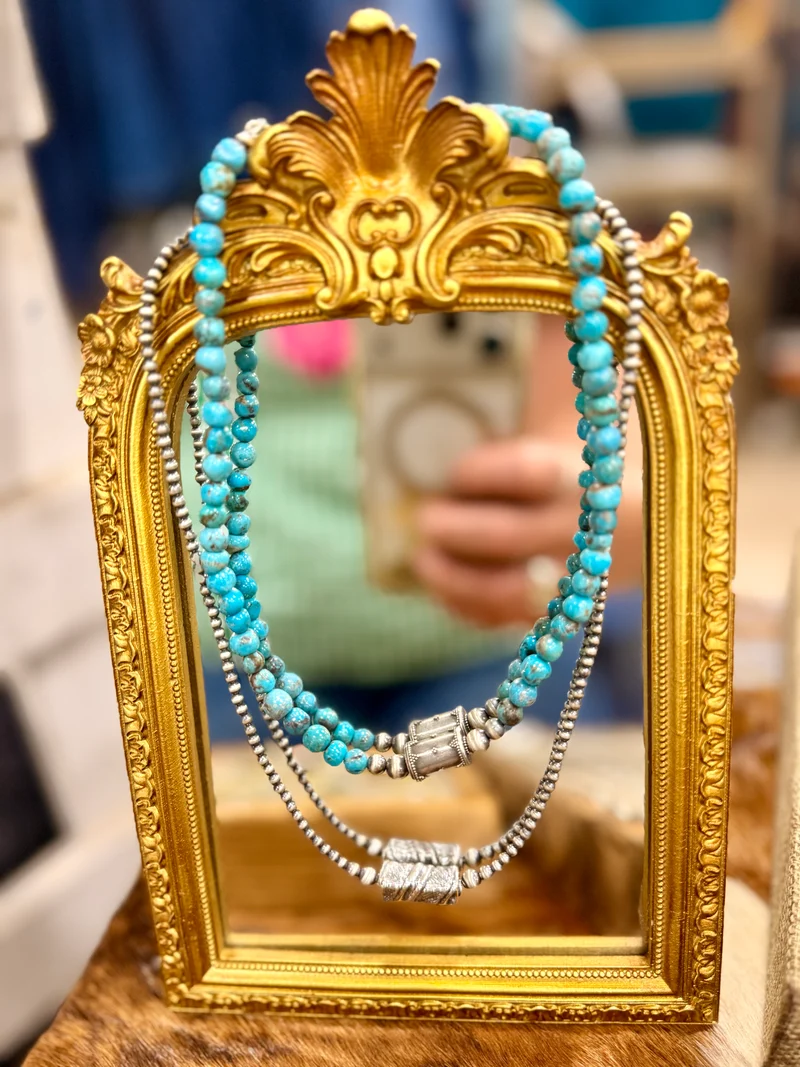 Turquoise / Barrel Sterling Pearl Necklcaes