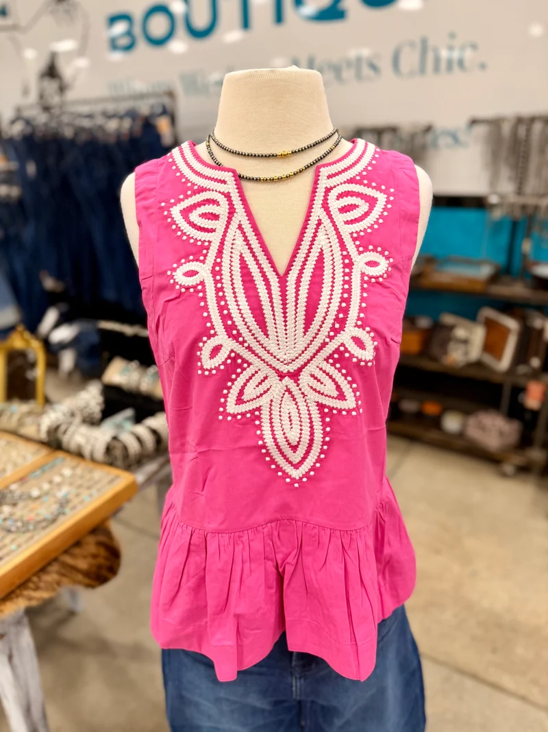 Pink Embroidery Tank