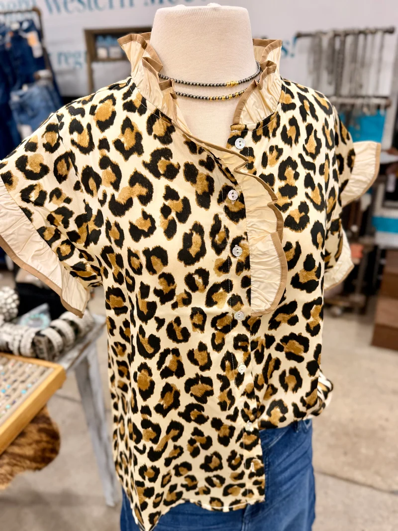 Light Leopard Flutter Button Down Top