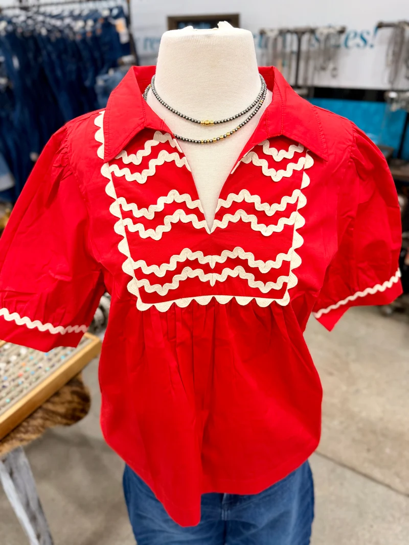 Red Ric Rac Detail Top