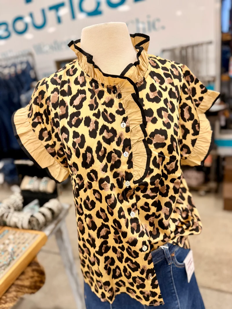 Dark Leopard Flutter Button Down Top