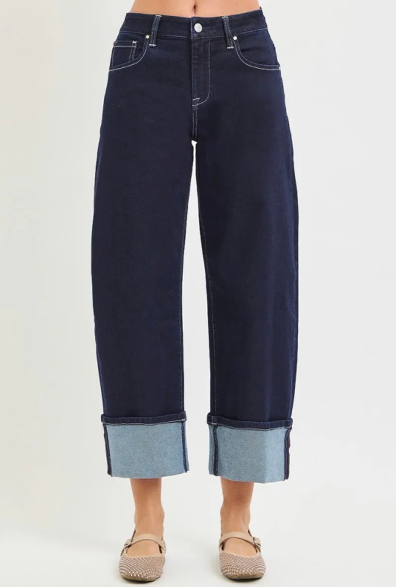 Risen Crop Barrel Jeans