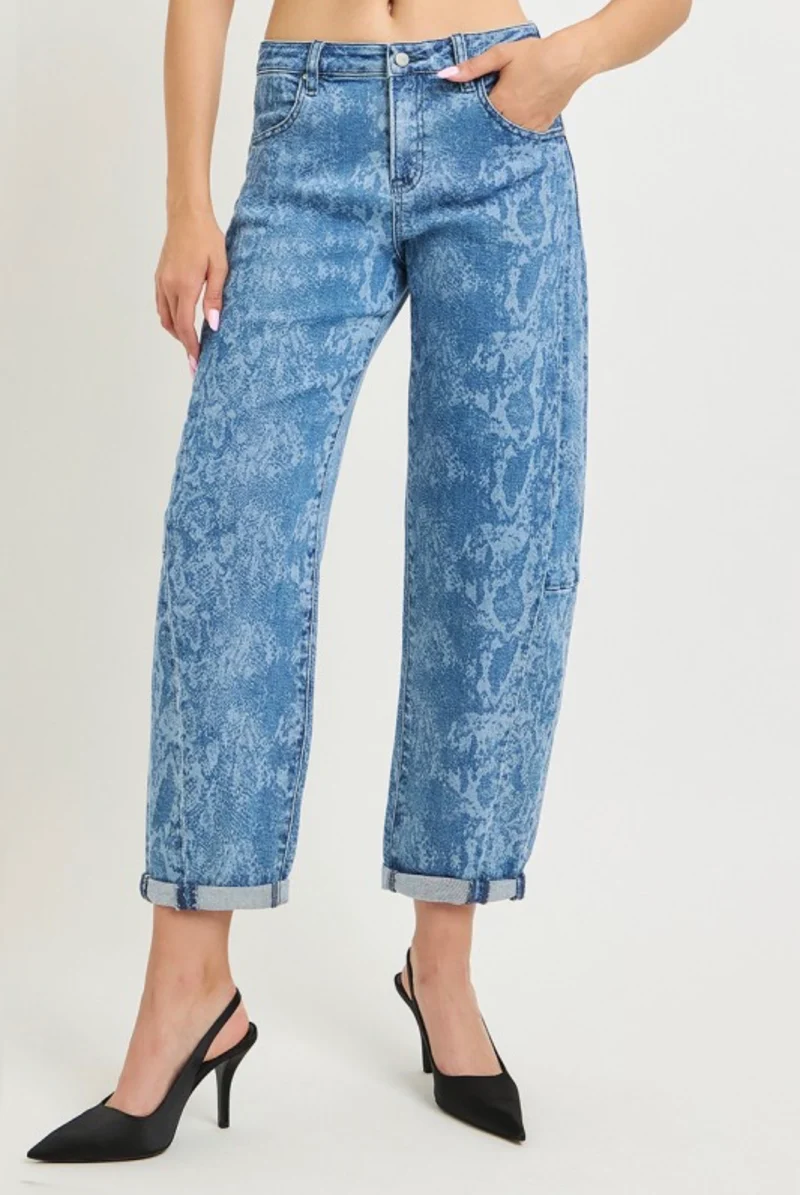 Risen Python Barrel Cropped Jeans