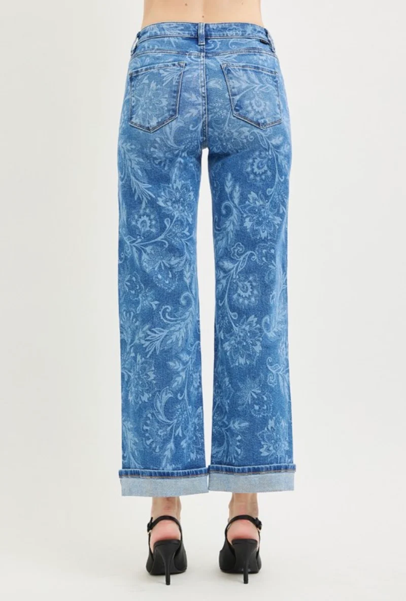 Risen Paisley Print Straight Leg Jeans