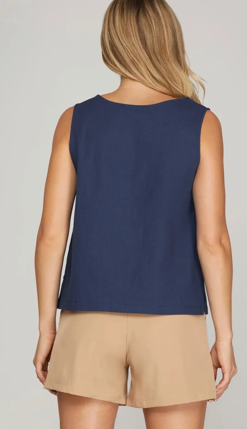 Square Neck Button Down Tank *navy