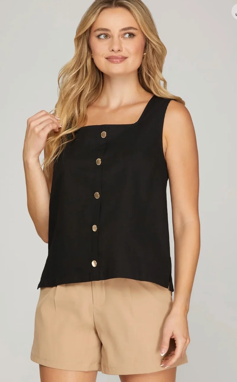 Square Neck Button Down Tank *black