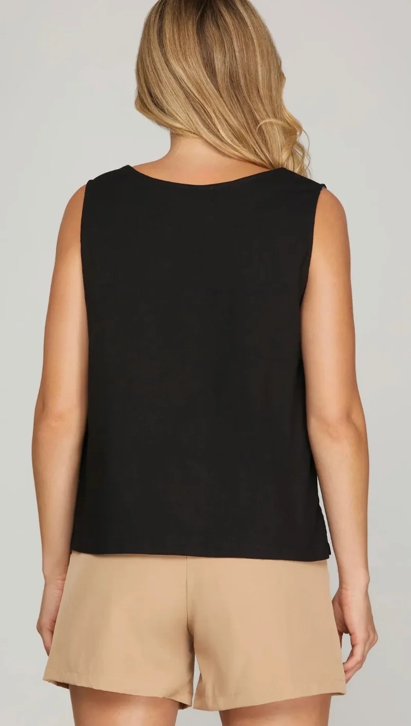 Square Neck Button Down Tank *black