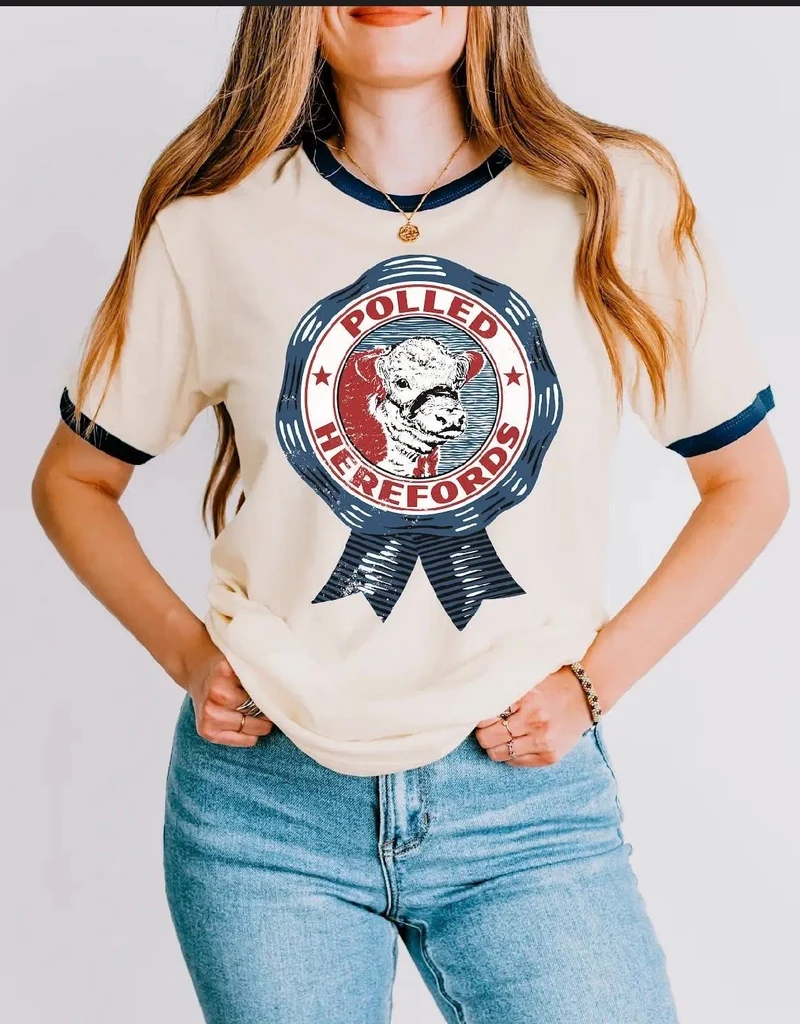 Polled Hereford Ribbon Ringer Tee