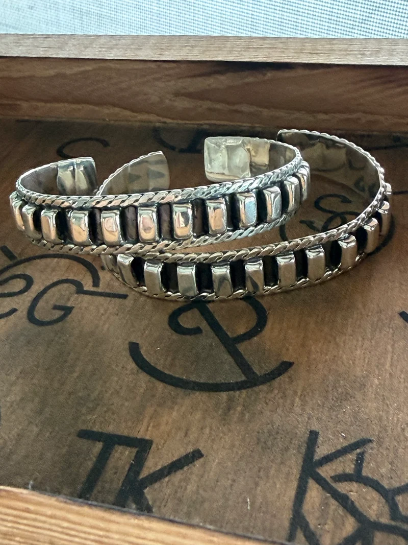 Sterling Silver Rectangle Detailed Cuff Bracelet