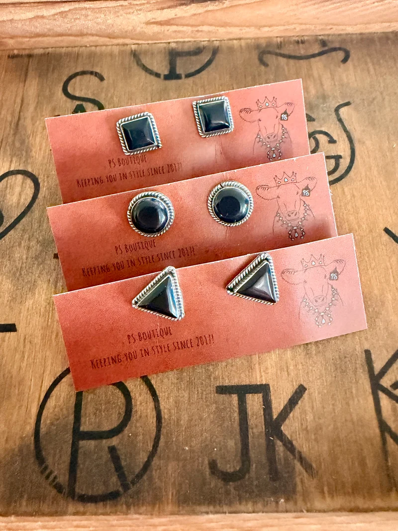 Black Onyx Simple Stud Sterling Earrings