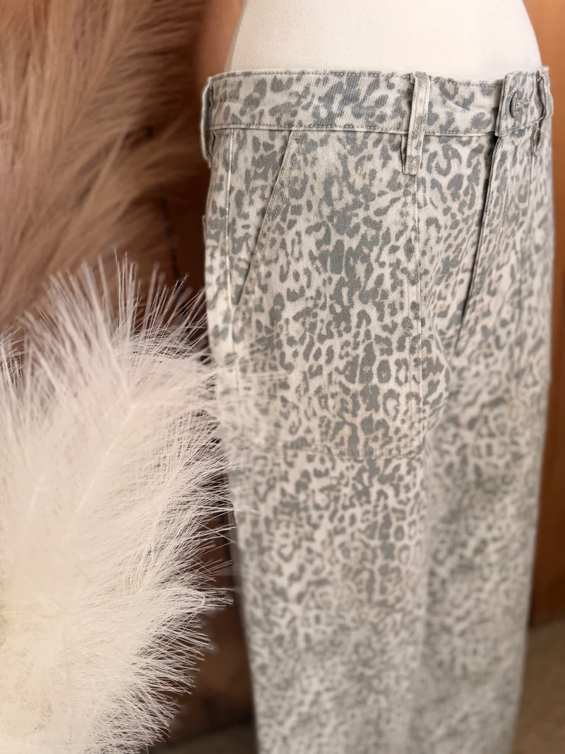 Light Leopard Wide Leg Jeans